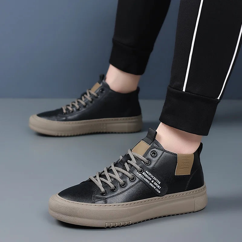 Men's Casual Trendy High-Top White Sneakers | Versatile Footwear