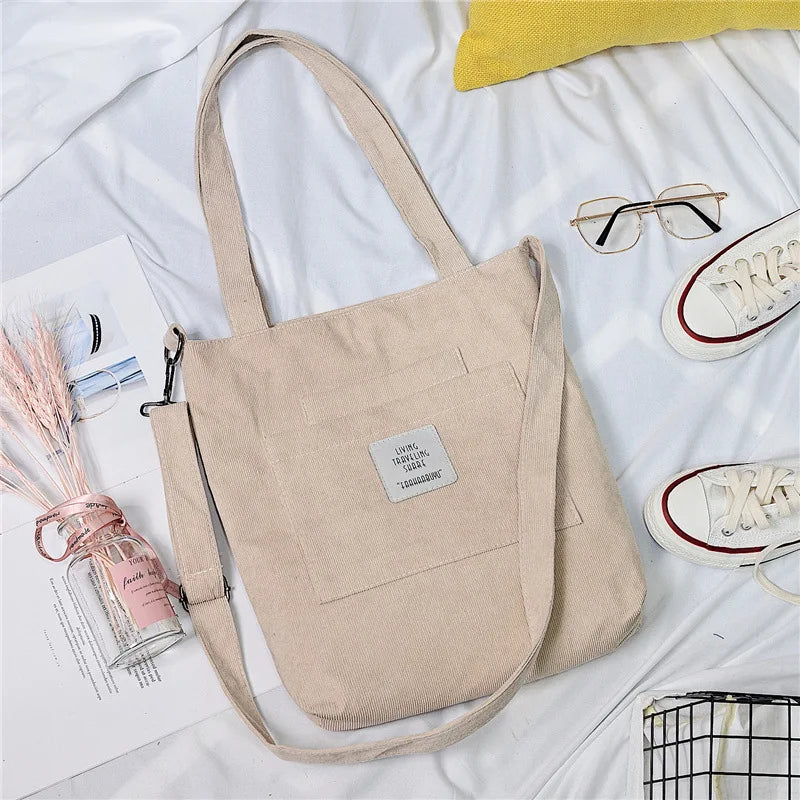 Casual Women’s Canvas Shoulder Bag | Soft Corduroy Tote Purse