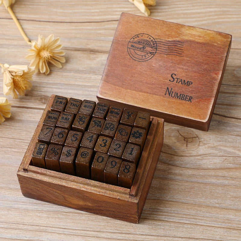 Vintage Wooden Alphabet Number Stamps for Craft Projects