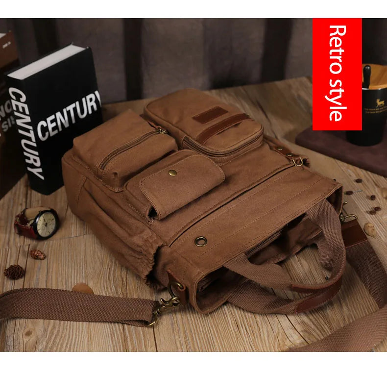 Men's Vintage Canvas Crossbody Handbag | Large Casual Tote Bag
