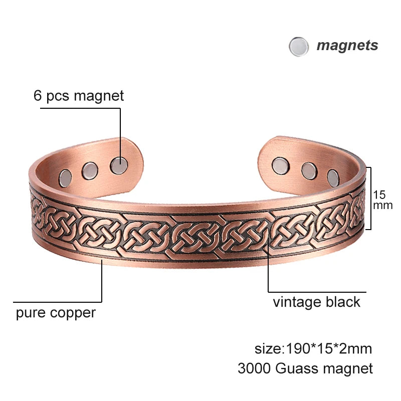 Magnetic Pure Copper Cuff Bangle for Men and Women | Adjustable Bracelet