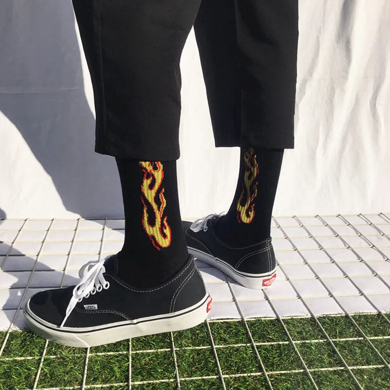 Trendy Knee High Socks for Men & Women | Vibrant Flame Design