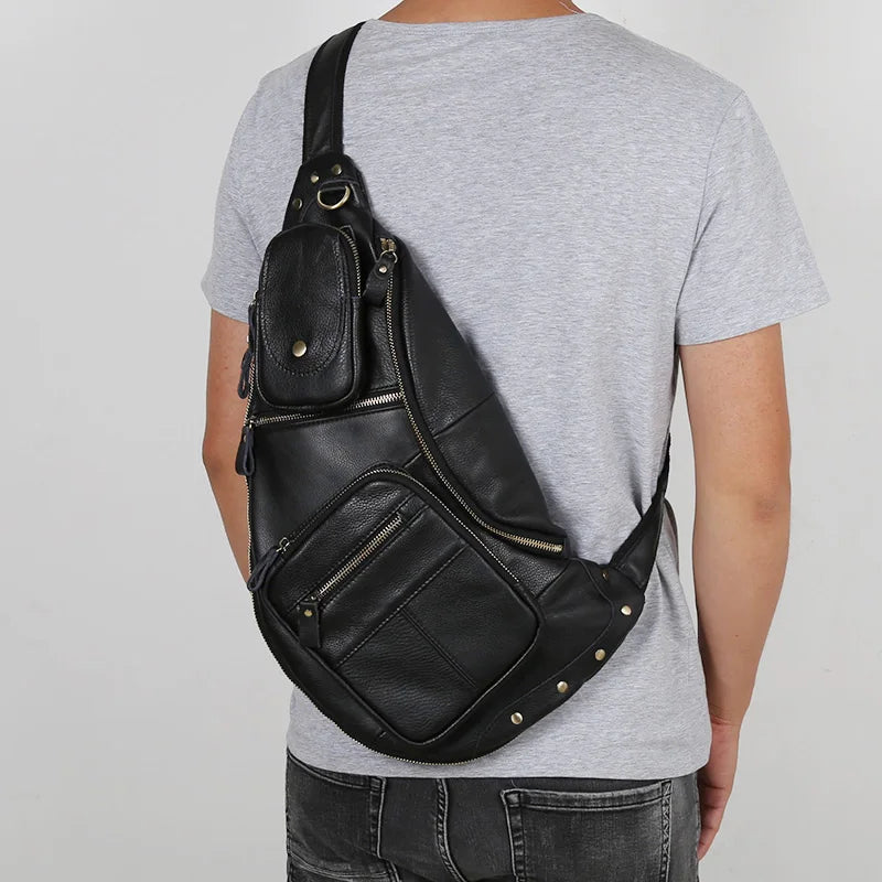 Large Capacity Leather Men's Chest Bag | Retro Casual Messenger Bag