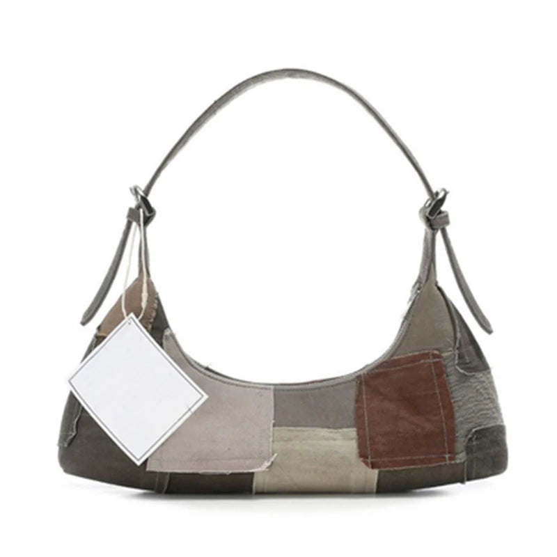 Trendy Patchwork Canvas Shoulder Bag | Stylish Retro Handbag