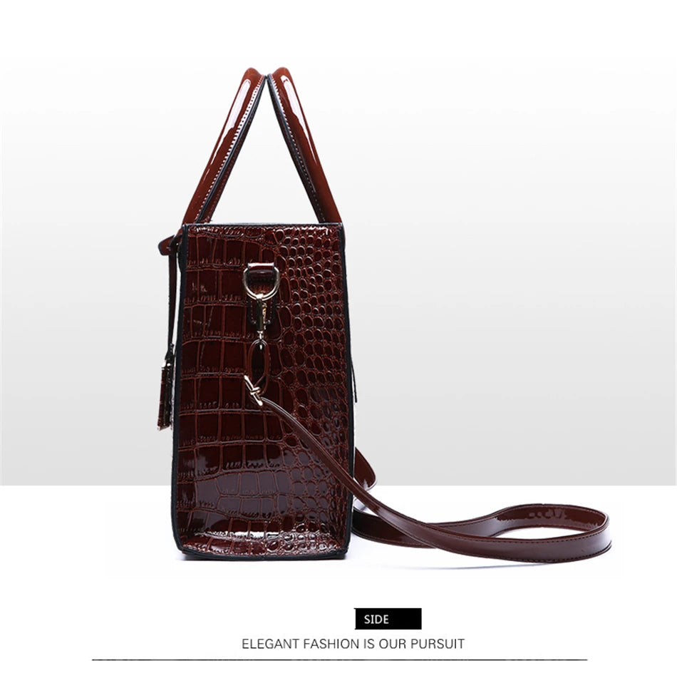 Bolso elegante de charol con cocodrilo | Bolso de lujo para mujer