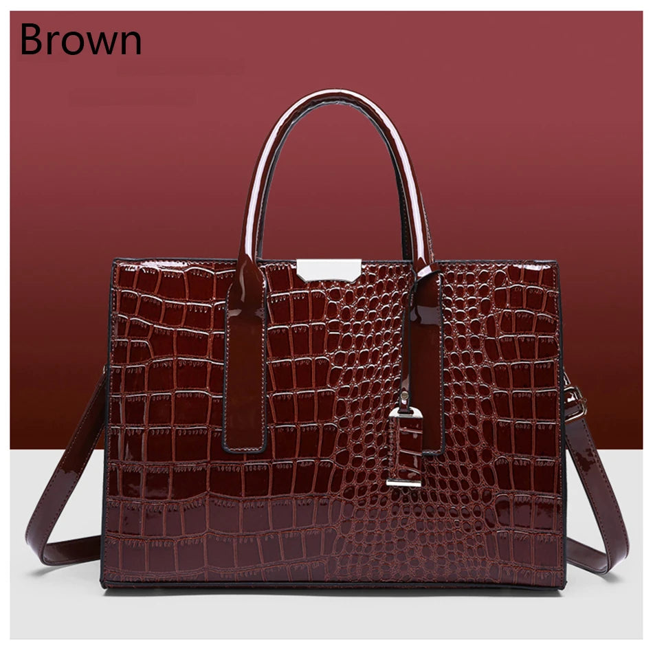 Bolso elegante de charol con cocodrilo | Bolso de lujo para mujer
