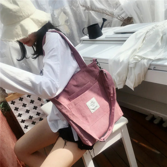 Bolso de Hombro Casual de Lona para Mujer | Bolso de Mano de Pana Suave