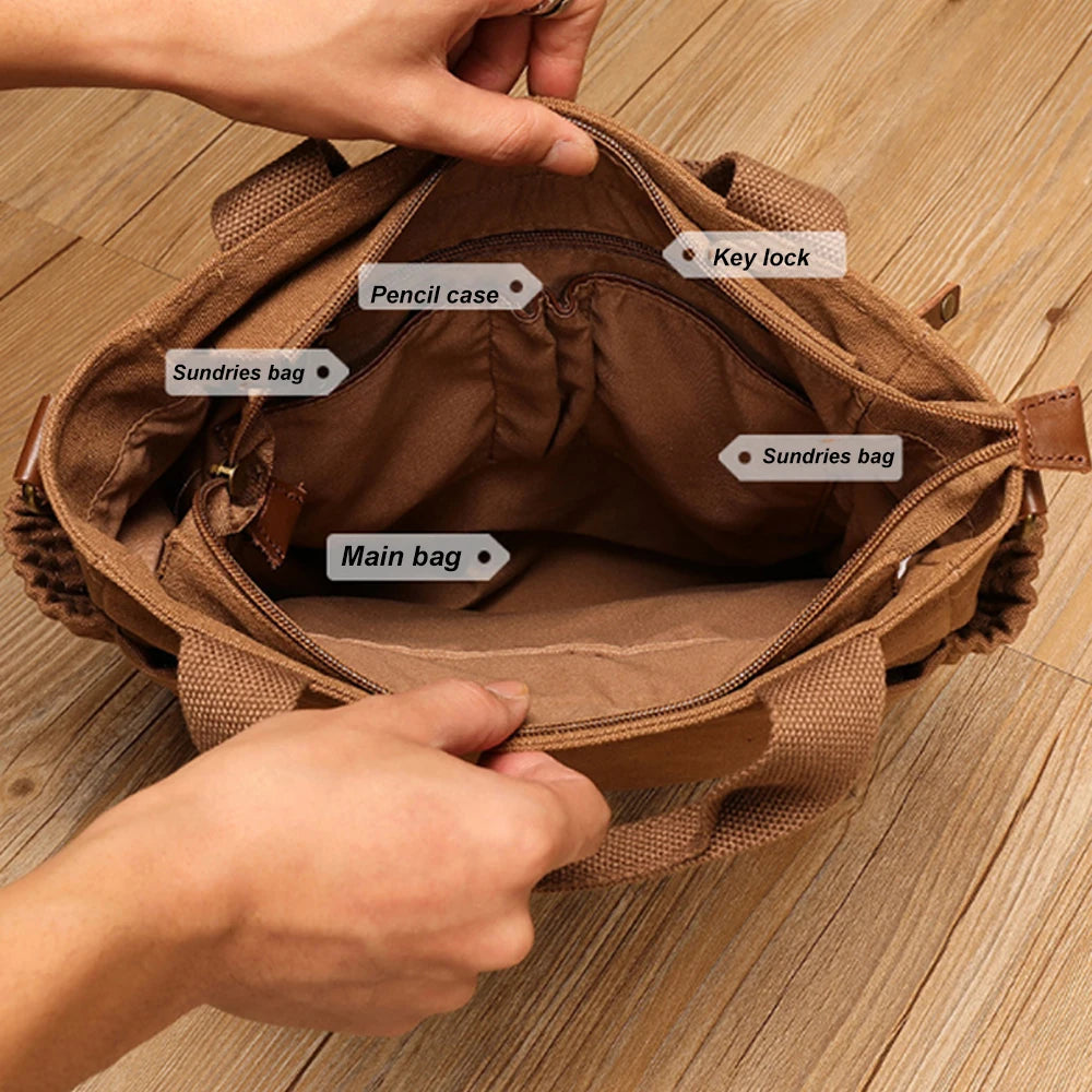Men's Vintage Canvas Crossbody Handbag | Large Casual Tote Bag