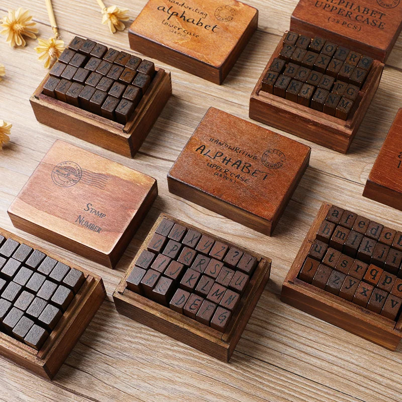 Vintage Wooden Alphabet Number Stamps for Craft Projects