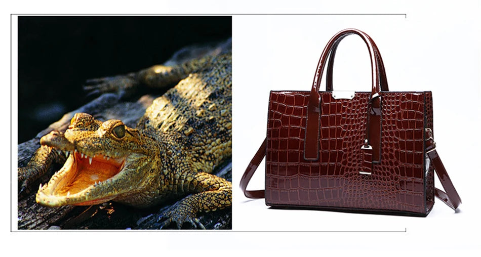 Bolso elegante de charol con cocodrilo | Bolso de lujo para mujer