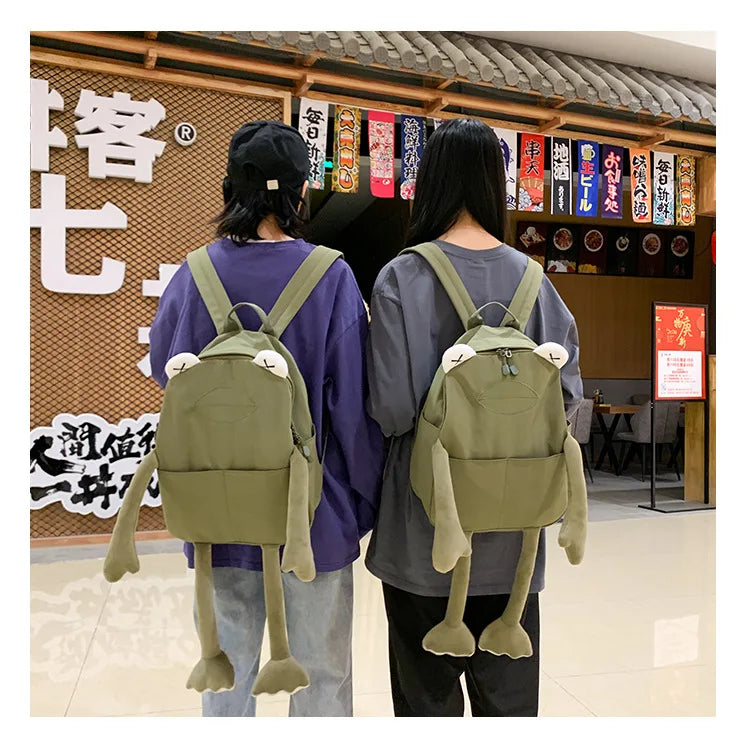 Cartoon Frog Shape Canvas Backpack for Girls | Fun & Functional