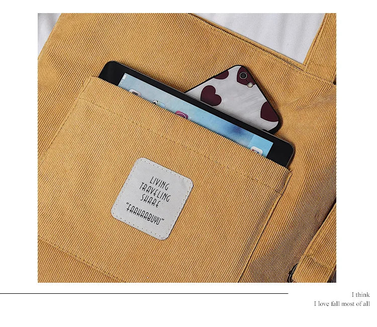 Casual Women’s Canvas Shoulder Bag | Soft Corduroy Tote Purse