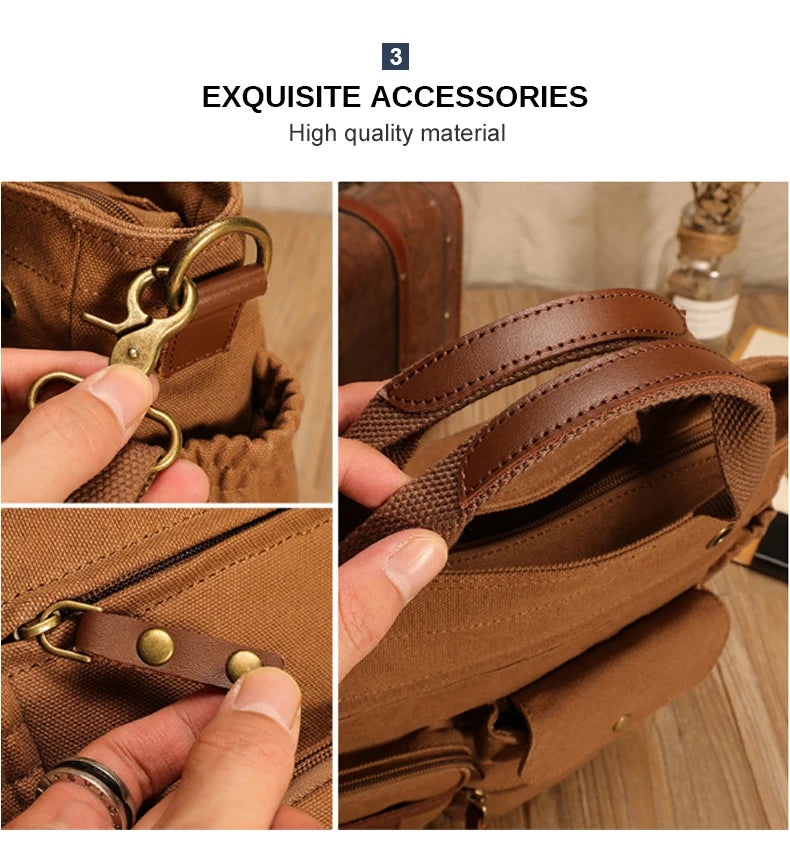 Men's Vintage Canvas Crossbody Handbag | Large Casual Tote Bag