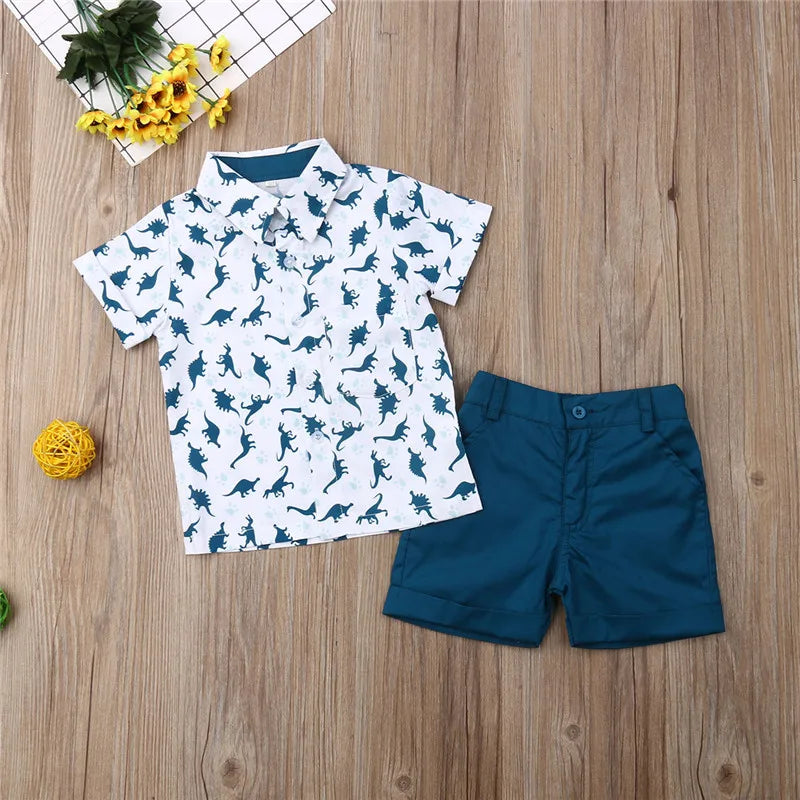 Baby Boys Dinosaur Print Outfit | Summer Shorts Set for Toddlers