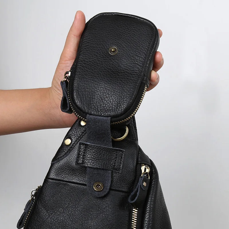 Large Capacity Leather Men's Chest Bag | Retro Casual Messenger Bag