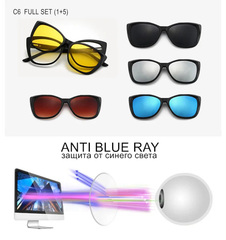 Stylish Cat Eye Prescription Glasses with Clip-On Sunglasses