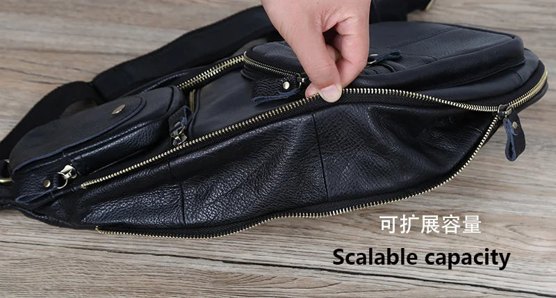 Large Capacity Leather Men's Chest Bag | Retro Casual Messenger Bag