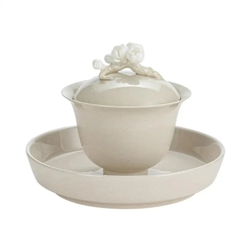 Elegante Gaiwan de Cerámica Esmaltada con Ceniza Vegetal Retro | Perfecto Servicio de Té