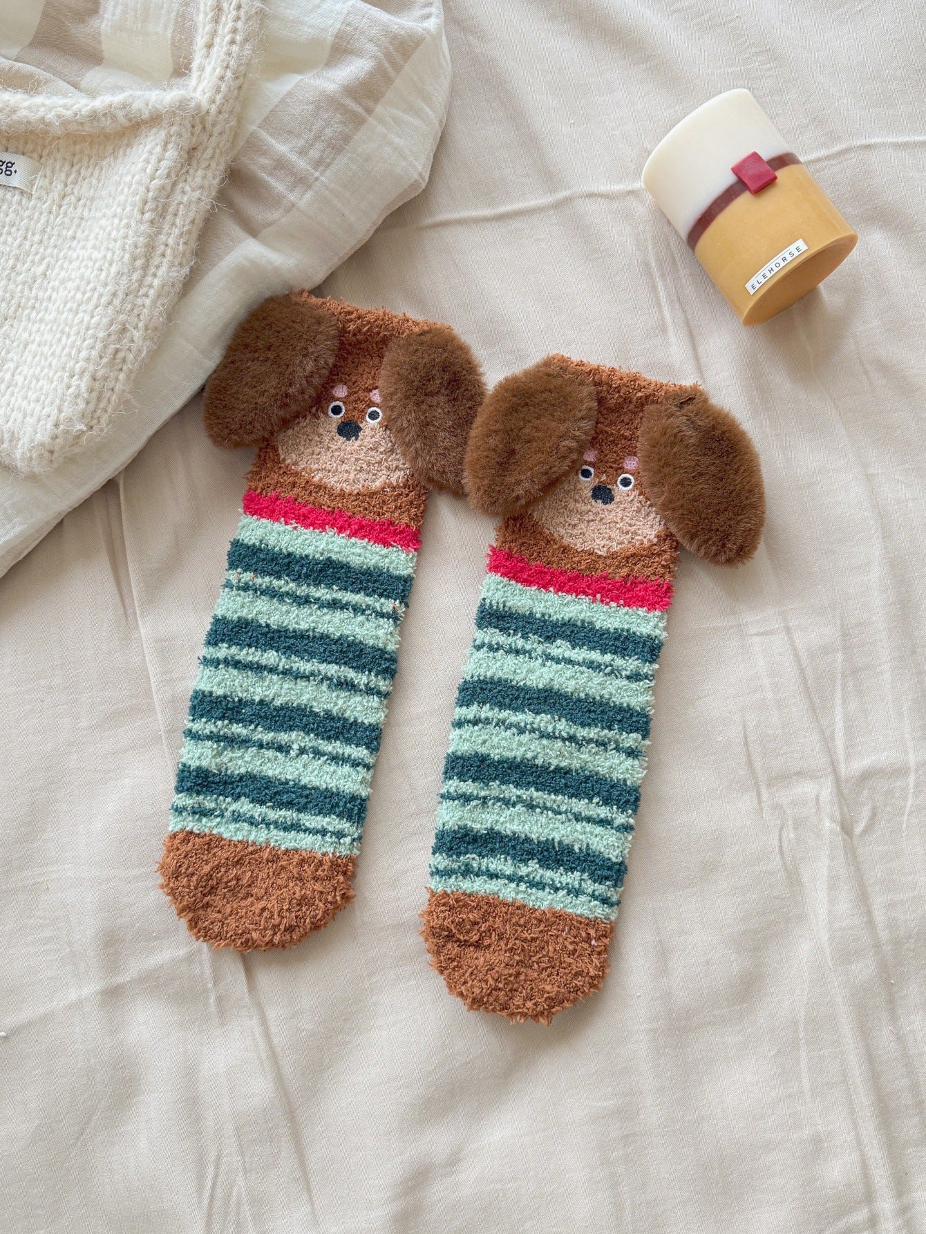 Warm Coral Velvet Sleep Socks for Women | Adorable Cartoon Puppy Design