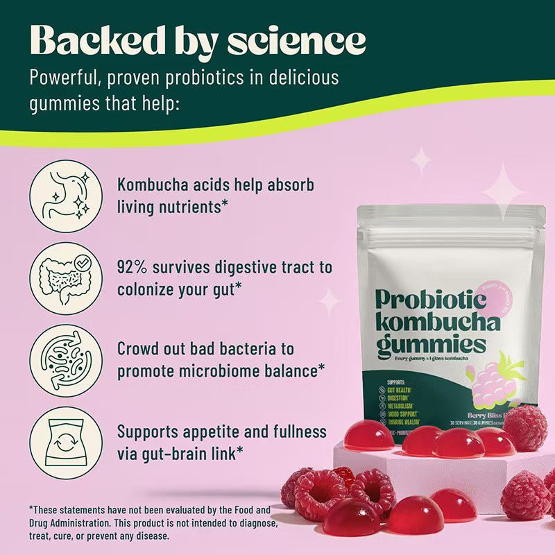 Probiotic Kombucha Gummies for Gut Support & Bloating Relief