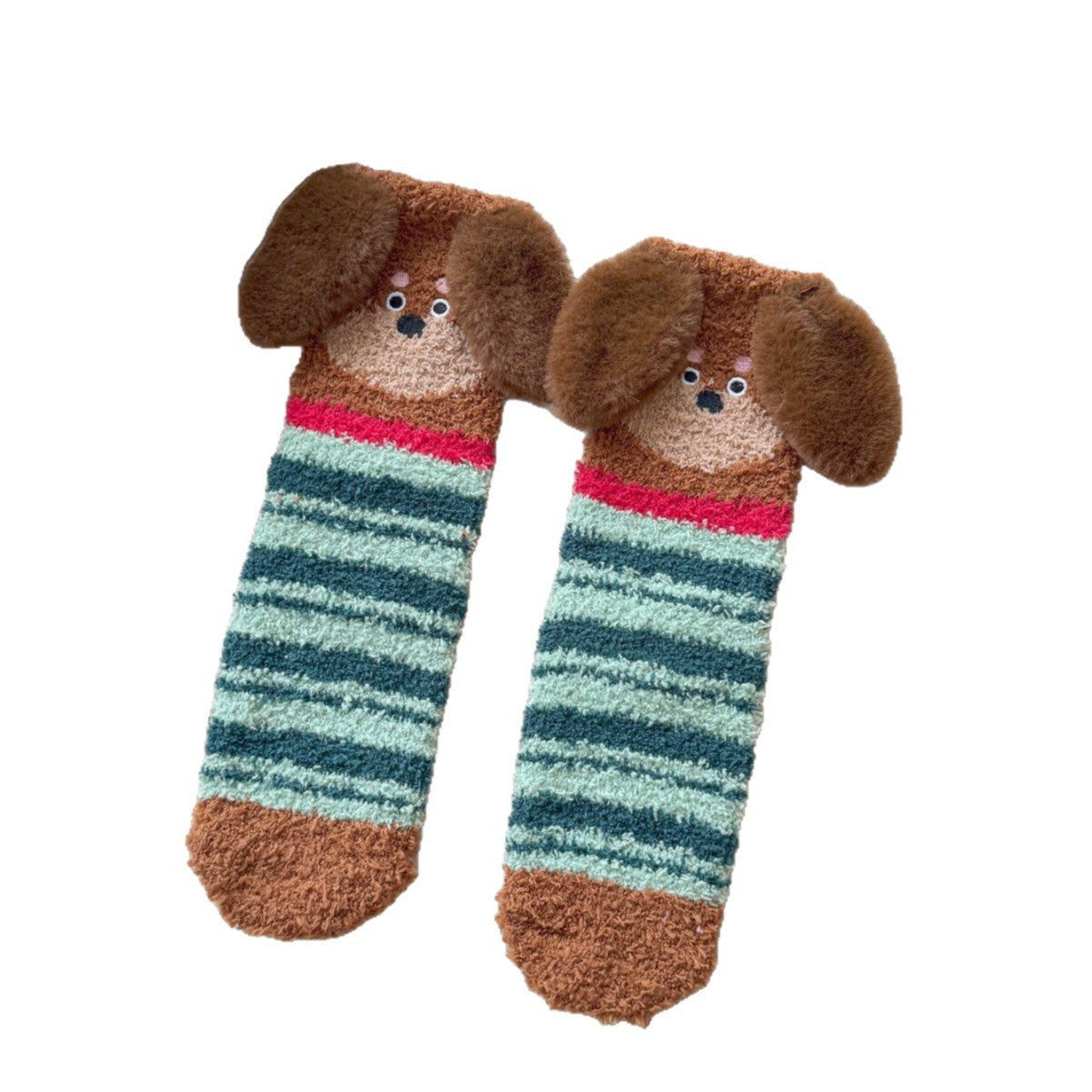 Warm Coral Velvet Sleep Socks for Women | Adorable Cartoon Puppy Design