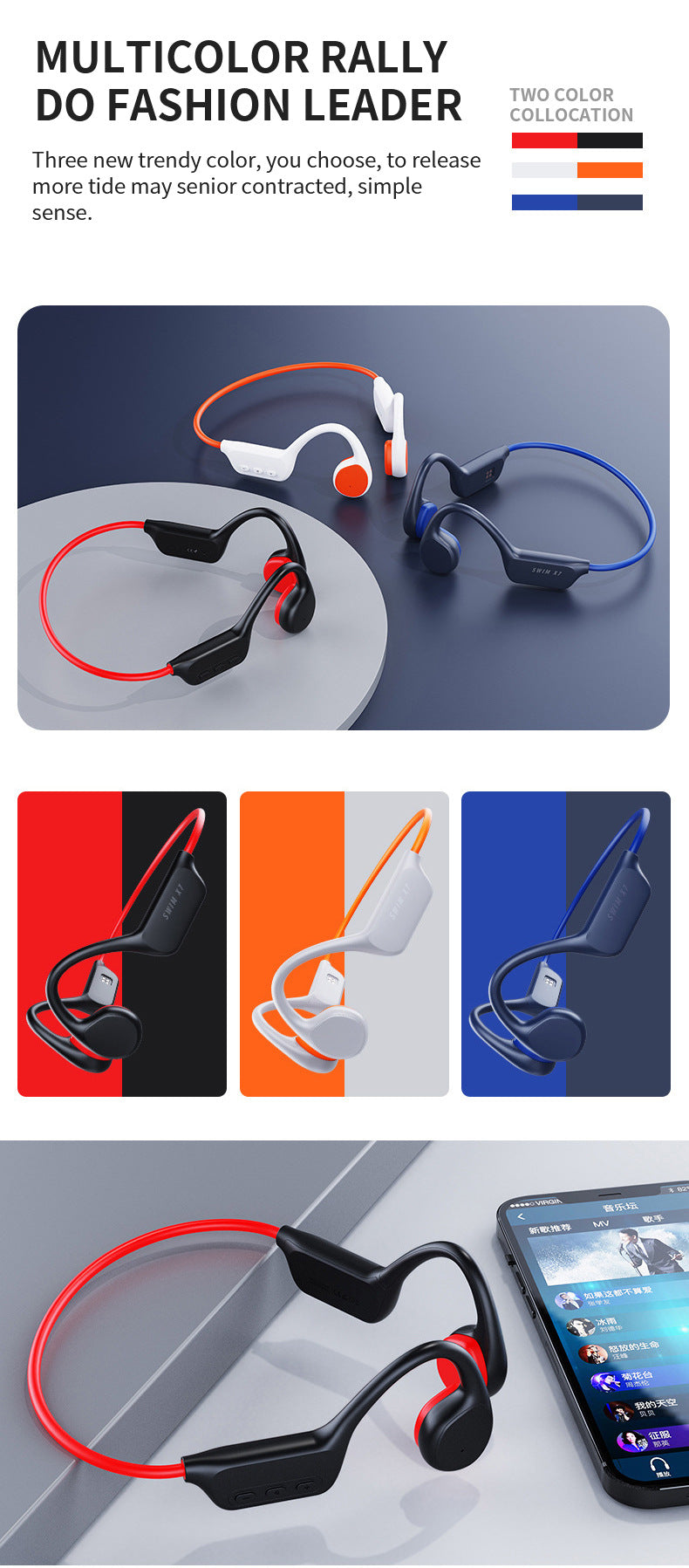 Bluetooth Bone Conduction Earphones | Waterproof MP3 Headphones