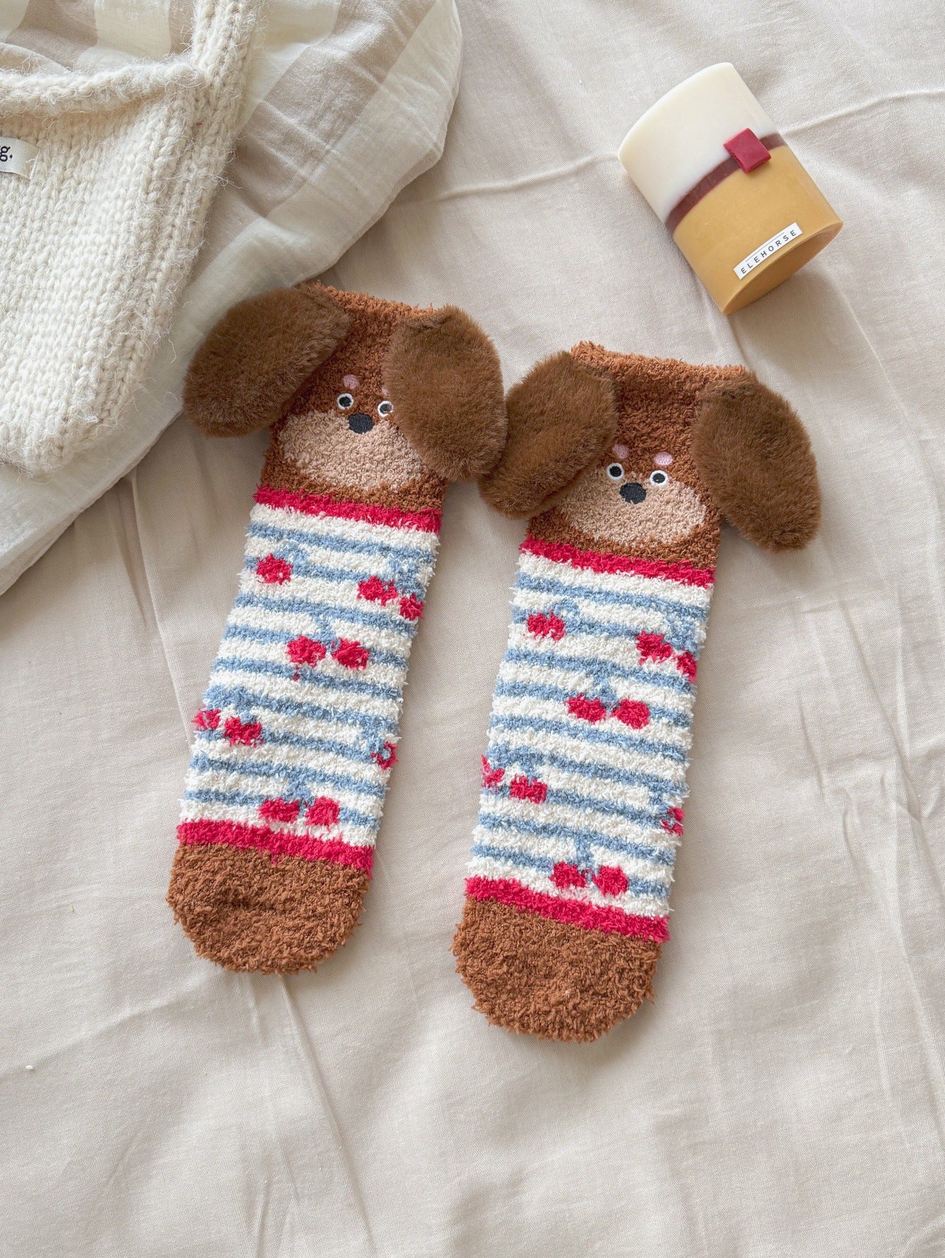 Warm Coral Velvet Sleep Socks for Women | Adorable Cartoon Puppy Design