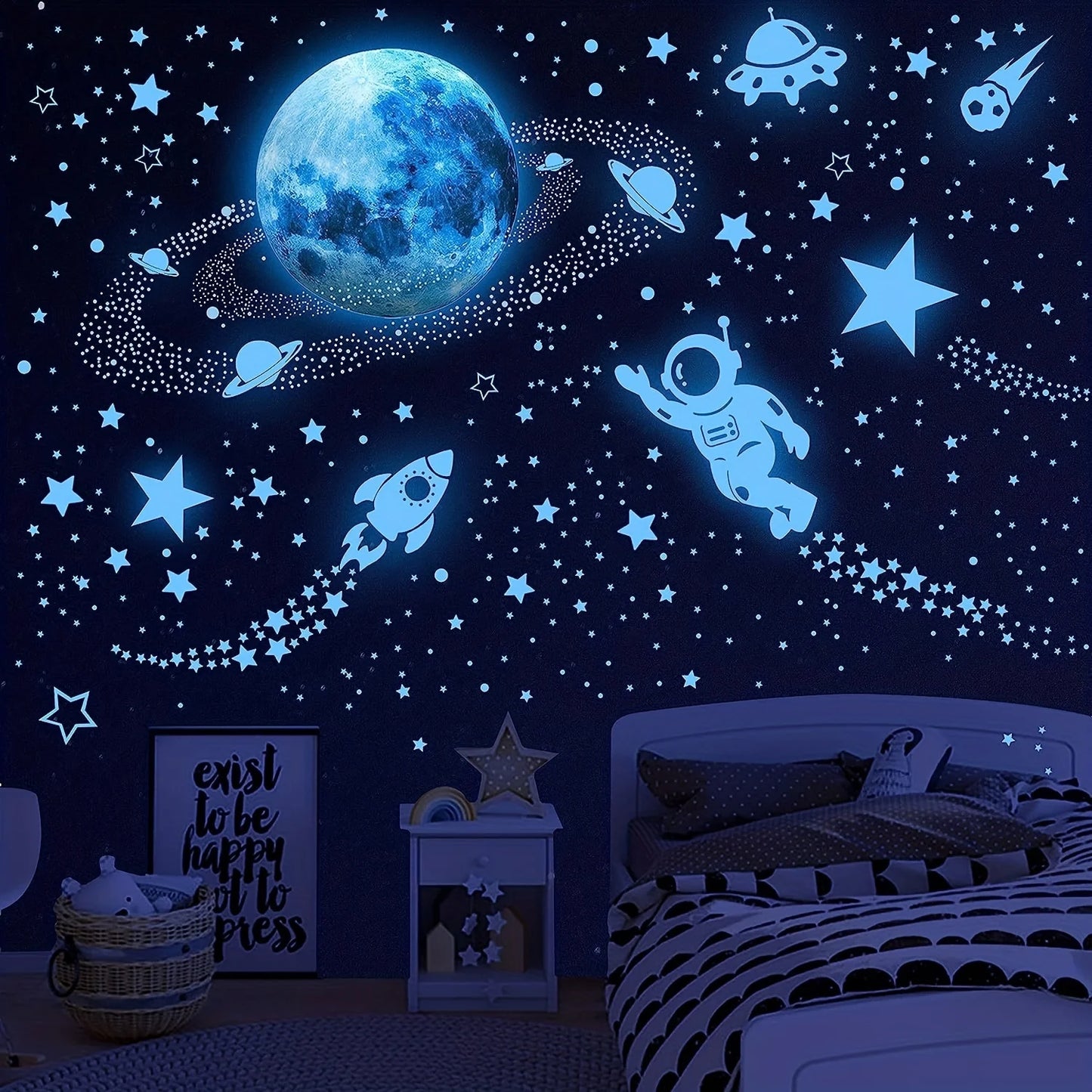 531 piezas de decoración espacial que brilla en la oscuridad | Aventura en la habitación de los niños