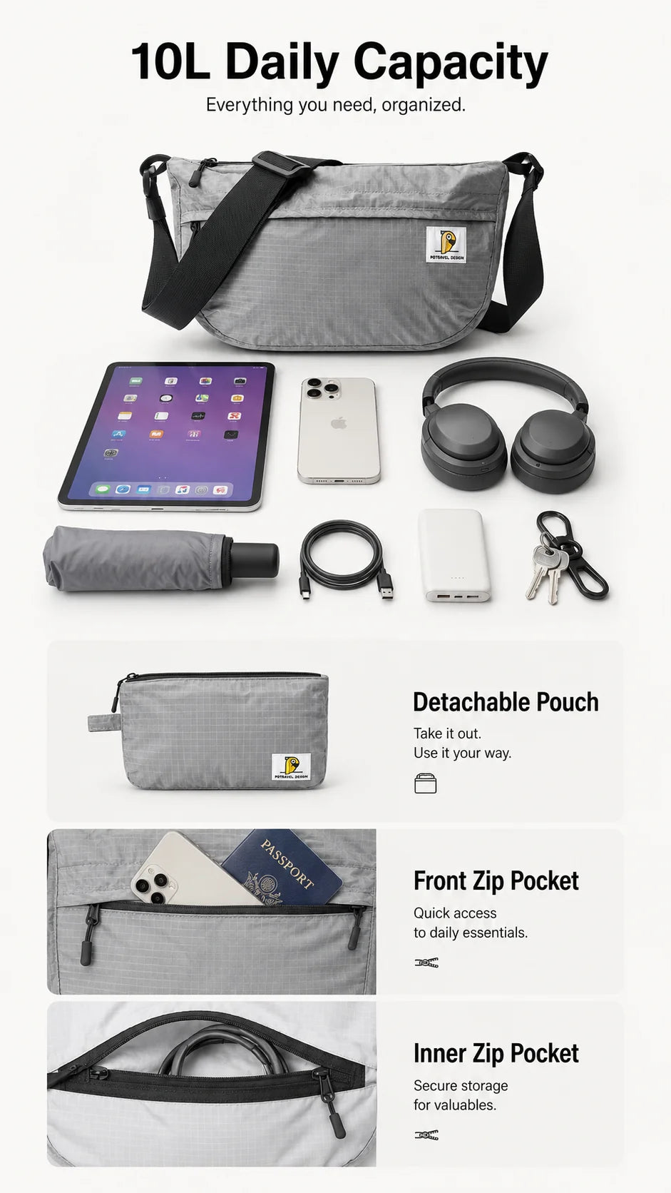 Ultralight Waterproof Crossbody Sling Bag for Travel & Daily Use