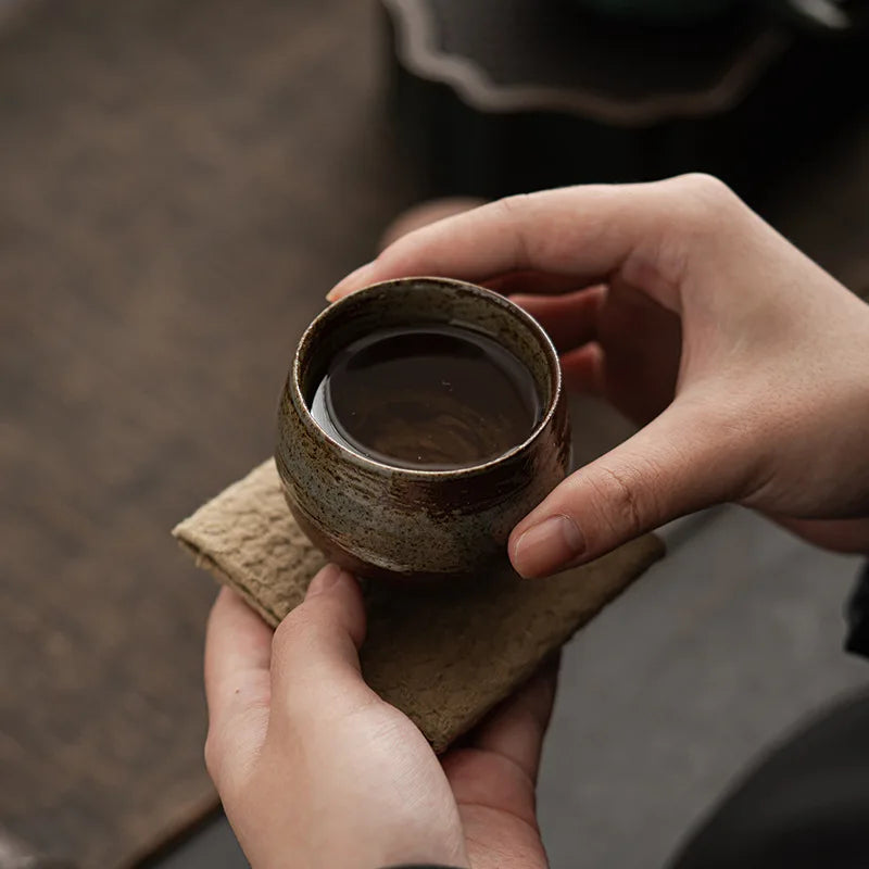 Handmade Rough Pottery Tea Cup | Antique Ceramic Kung Fu Tea Set
