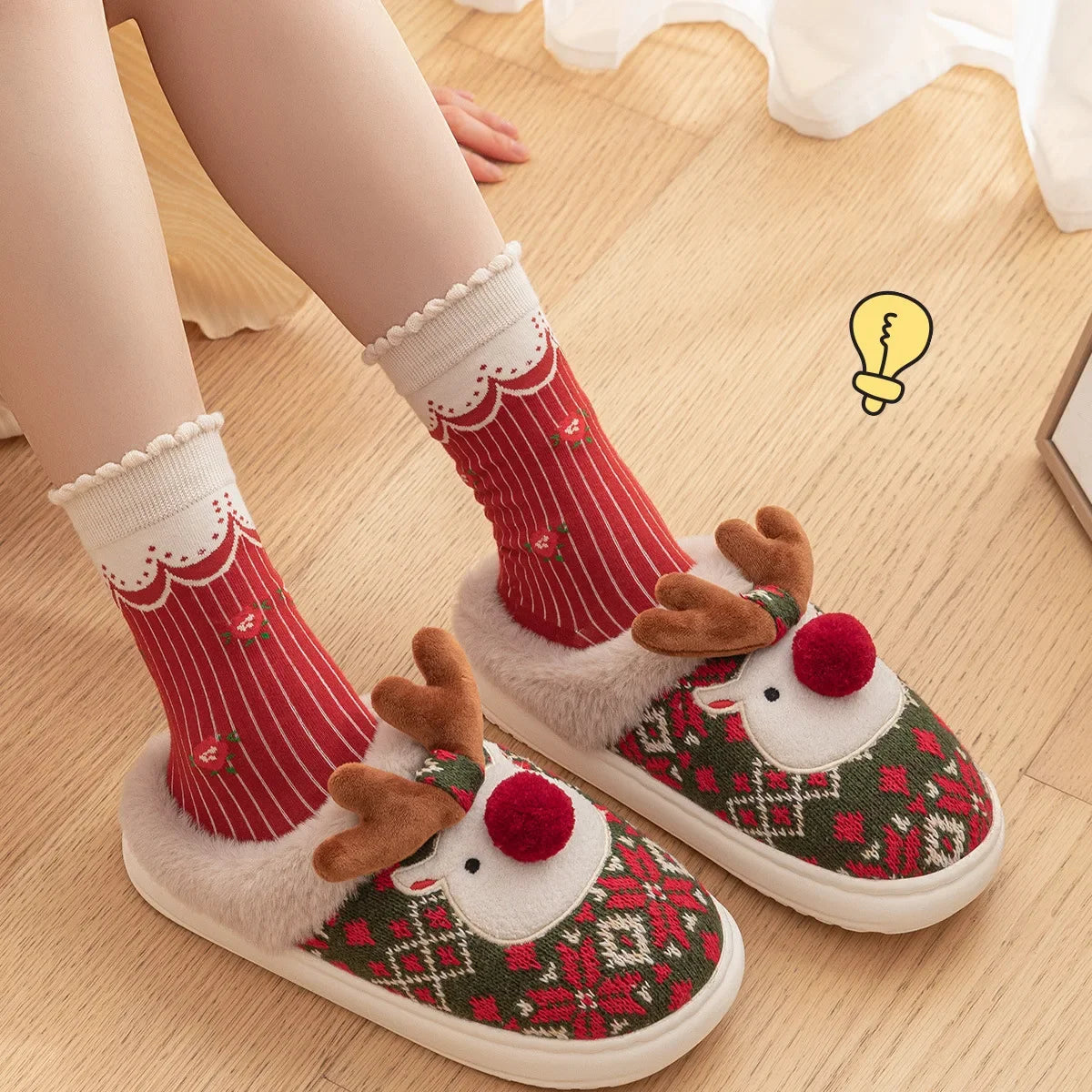 Cozy Winter Cartoon Deer Plush Slippers | Warm Indoor House Shoes