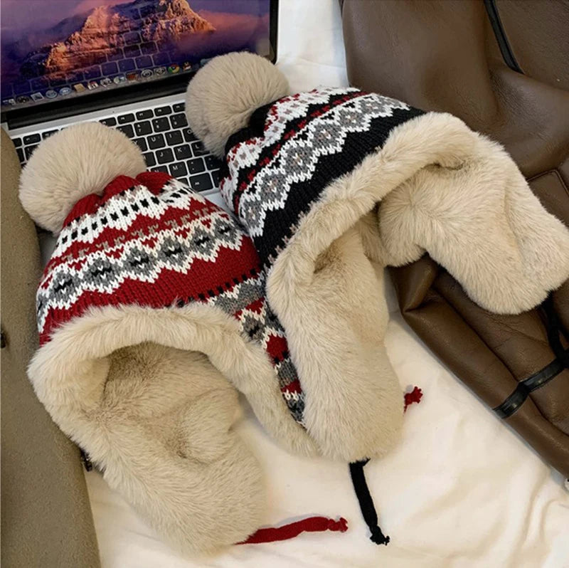 Women's Warm Knitted Fluffy Trapper Hat | Cozy Earflap Beanie
