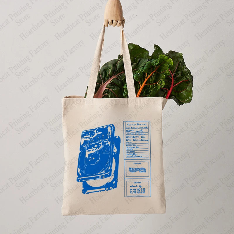Retro Record Graphic Canvas Tote Bag | Reusable Shopper Bag