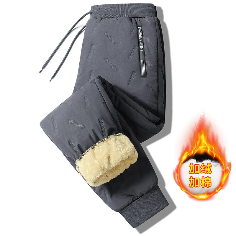 Men’s Lamb Wool Cotton Thermal Jogging Sweatpants Padded Outdoor Casual Pants Autumn Winter Straight Fit Ankle Length