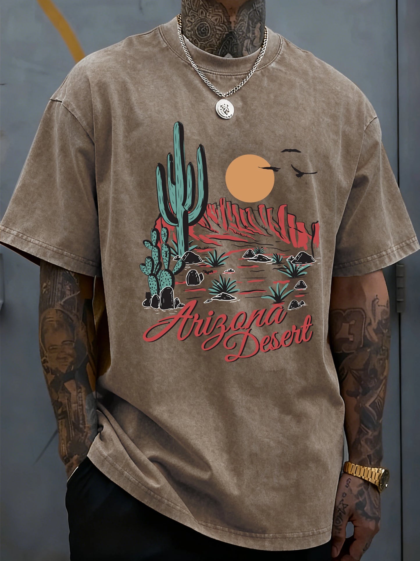 Men's Arizona Desert Cactus Graphic Tee | Soft Short Sleeve T-Shirt