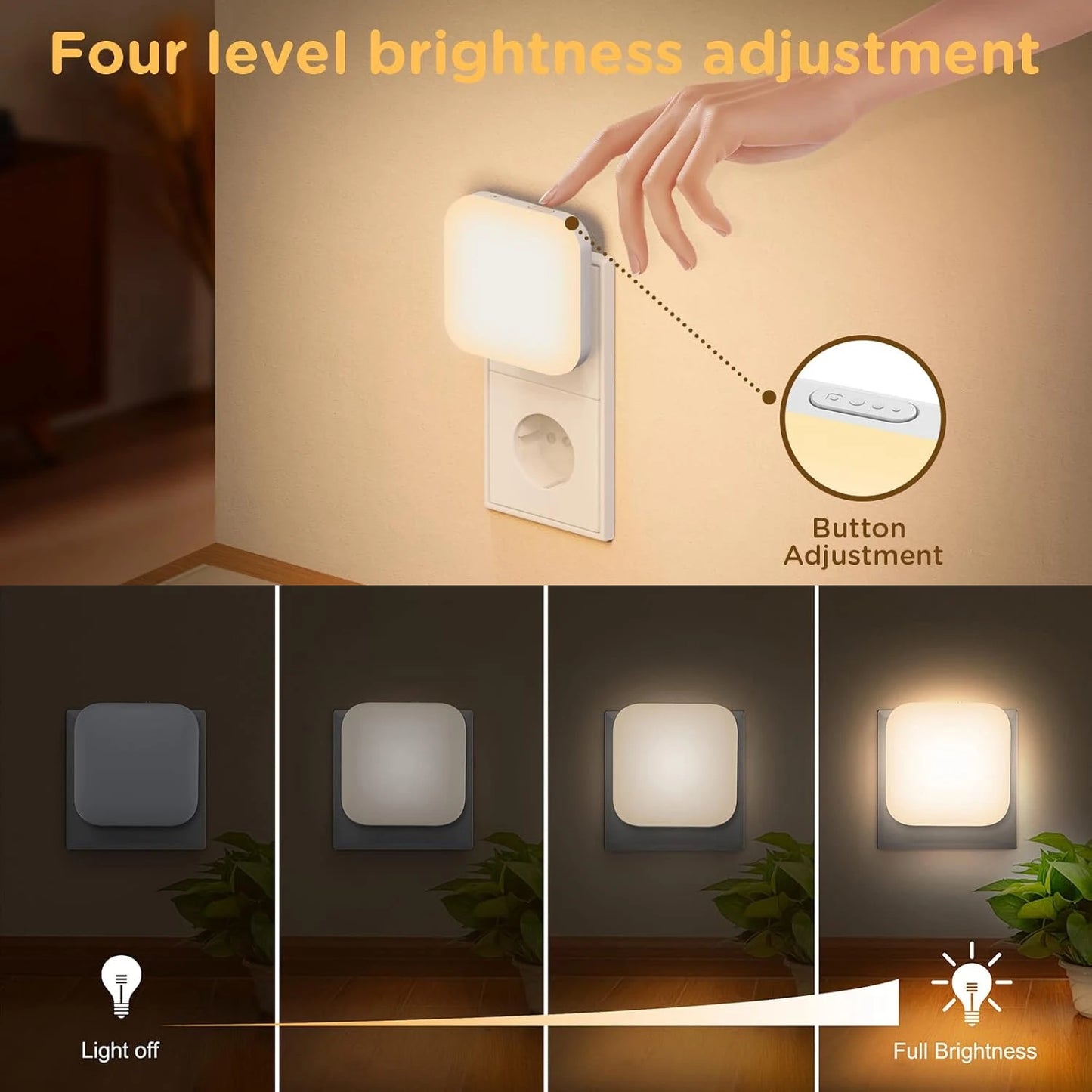 Luz nocturna regulable con sensor automático | Eficiente energéticamente y delgada