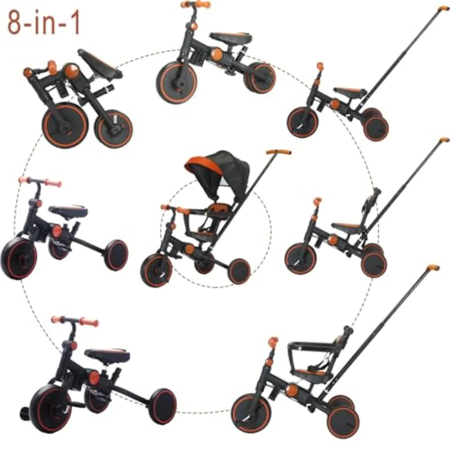 Foldable 8-in-1 Toddler Tricycle with Canopy | Ideal Gift