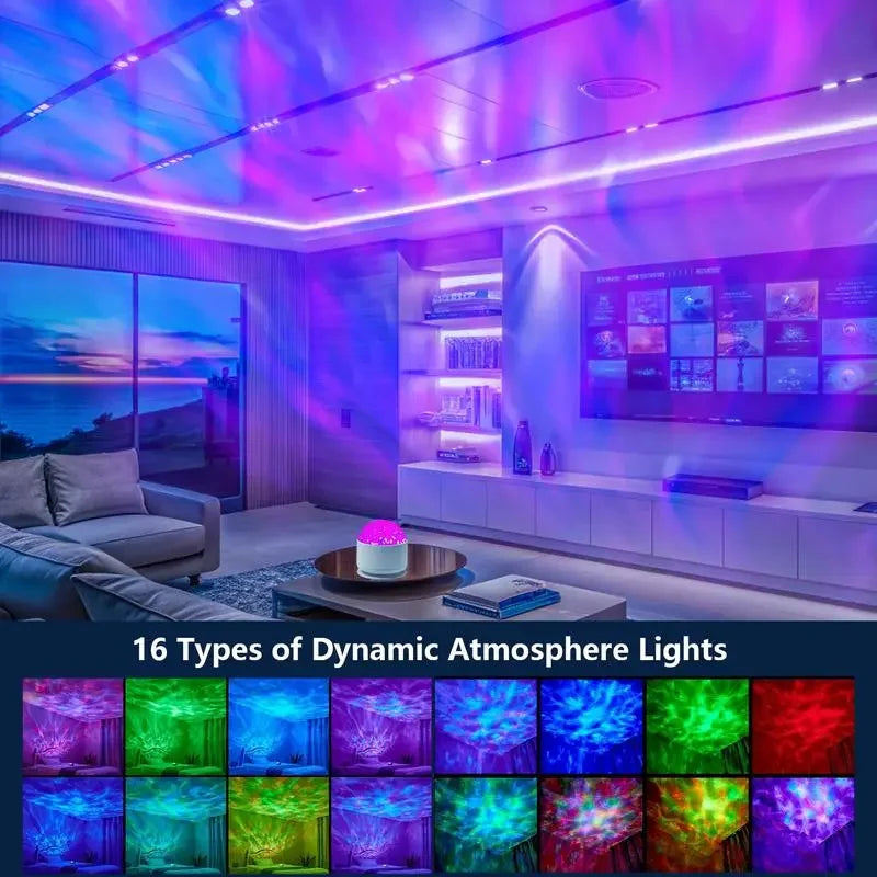Aurora Water Ripple Projector | 16 Colors USB Rechargeable Lamp