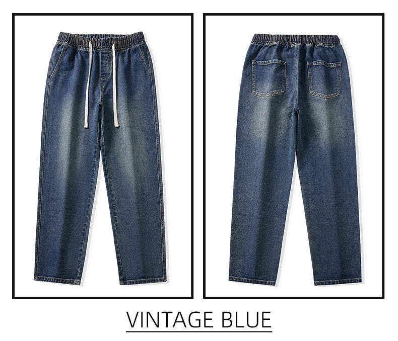 Men's Vintage Drawstring Wide-Leg Jeans | Trendy Casual Pants