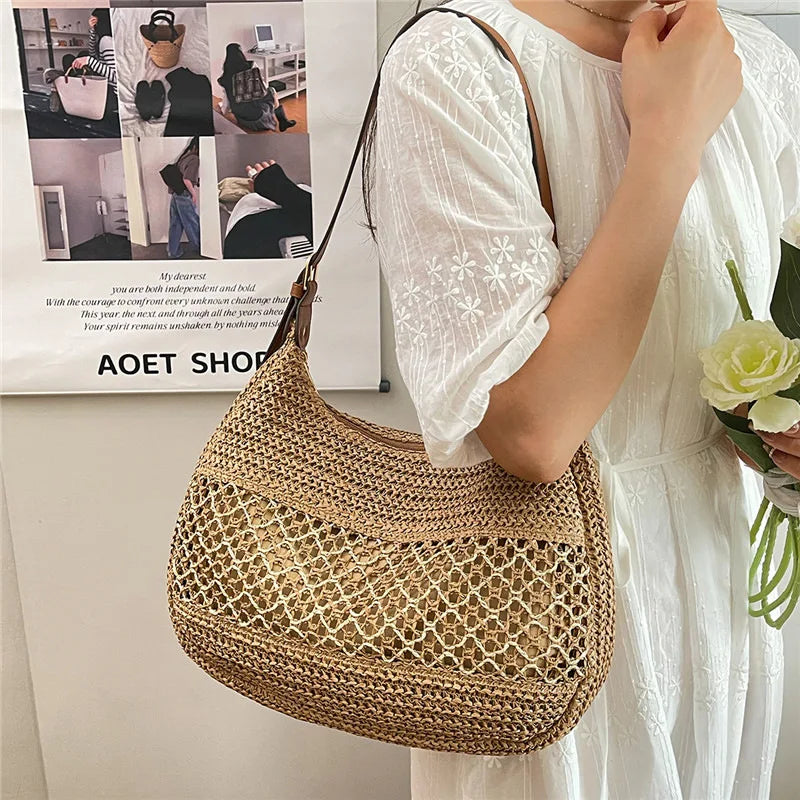 Bolso de Hombro Bohemio Tejido | Bolso de Playa de Gran Capacidad