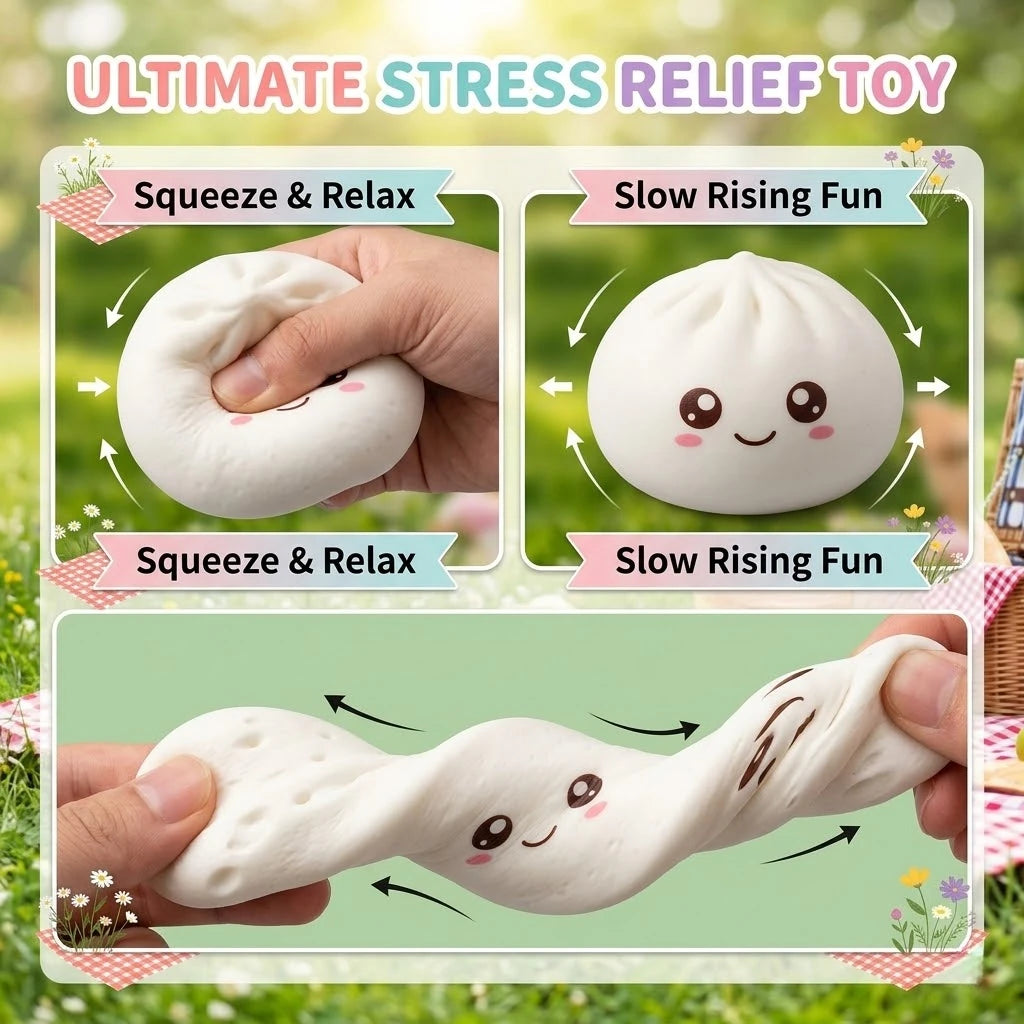 Mystery Dumpling Squishy Box: Glitter Bao Bun with Steamer Attachment, Blind Box Surprise Fidget, Aesthetic Desktop Ornament