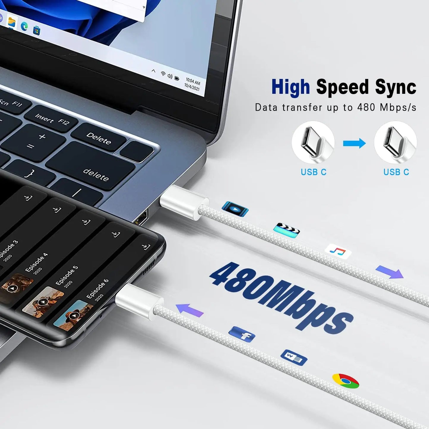 5PCS 60W USB C Cable | Fast Charger & Data Transfer Cord