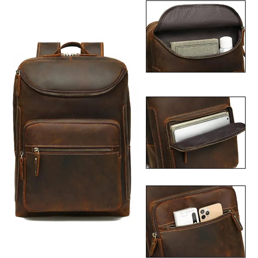Vintage Genuine Leather Laptop Backpack | Stylish Travel Rucksack