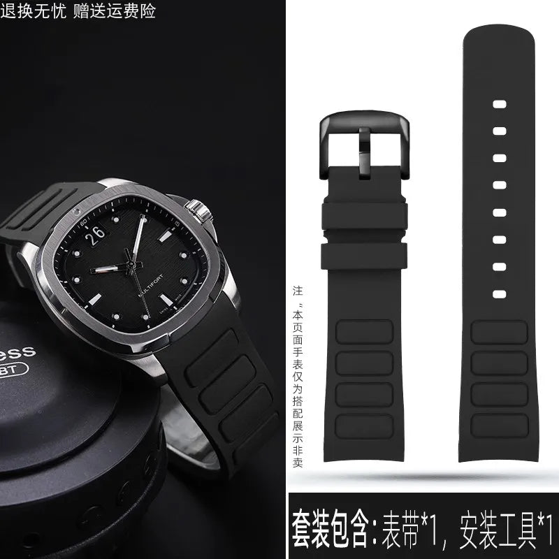 22mm Rubber Watch Strap | Stylish Black/Grey Fluoroelastomer Band