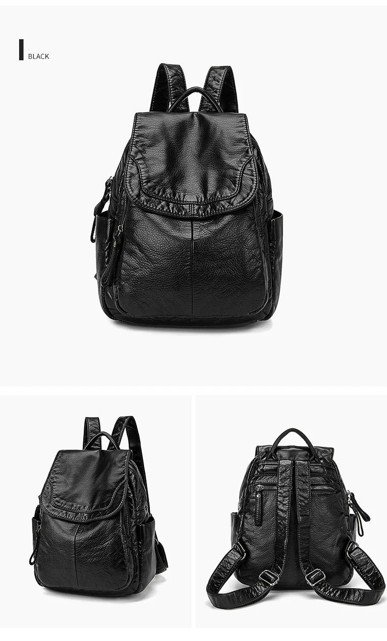 Stylish Women's White Washed Leather Backpack for Casual Travel