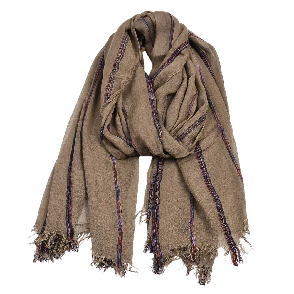 Cotton Linen Striped Men's Scarf | Warm Autumn Winter Accessories