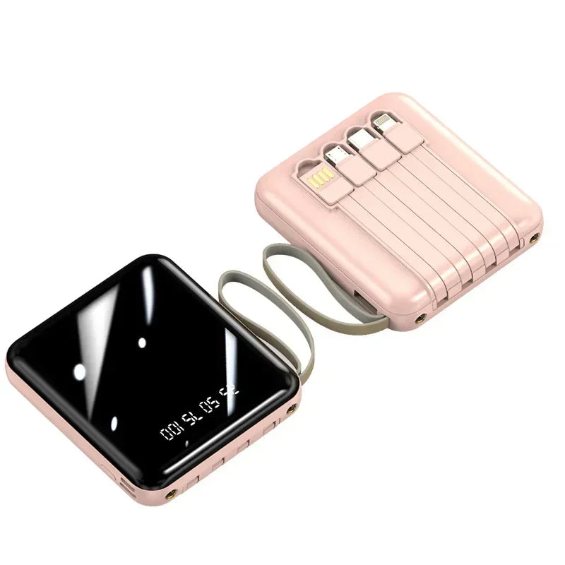 High-Capacity Mini Power Bank with LED Display & Built-in Cable