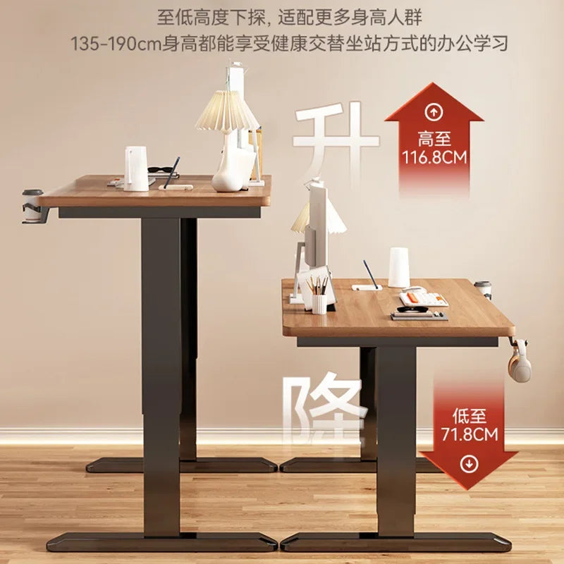 Electric Height Adjustable Solid Wood Computer Desk for Home & Office