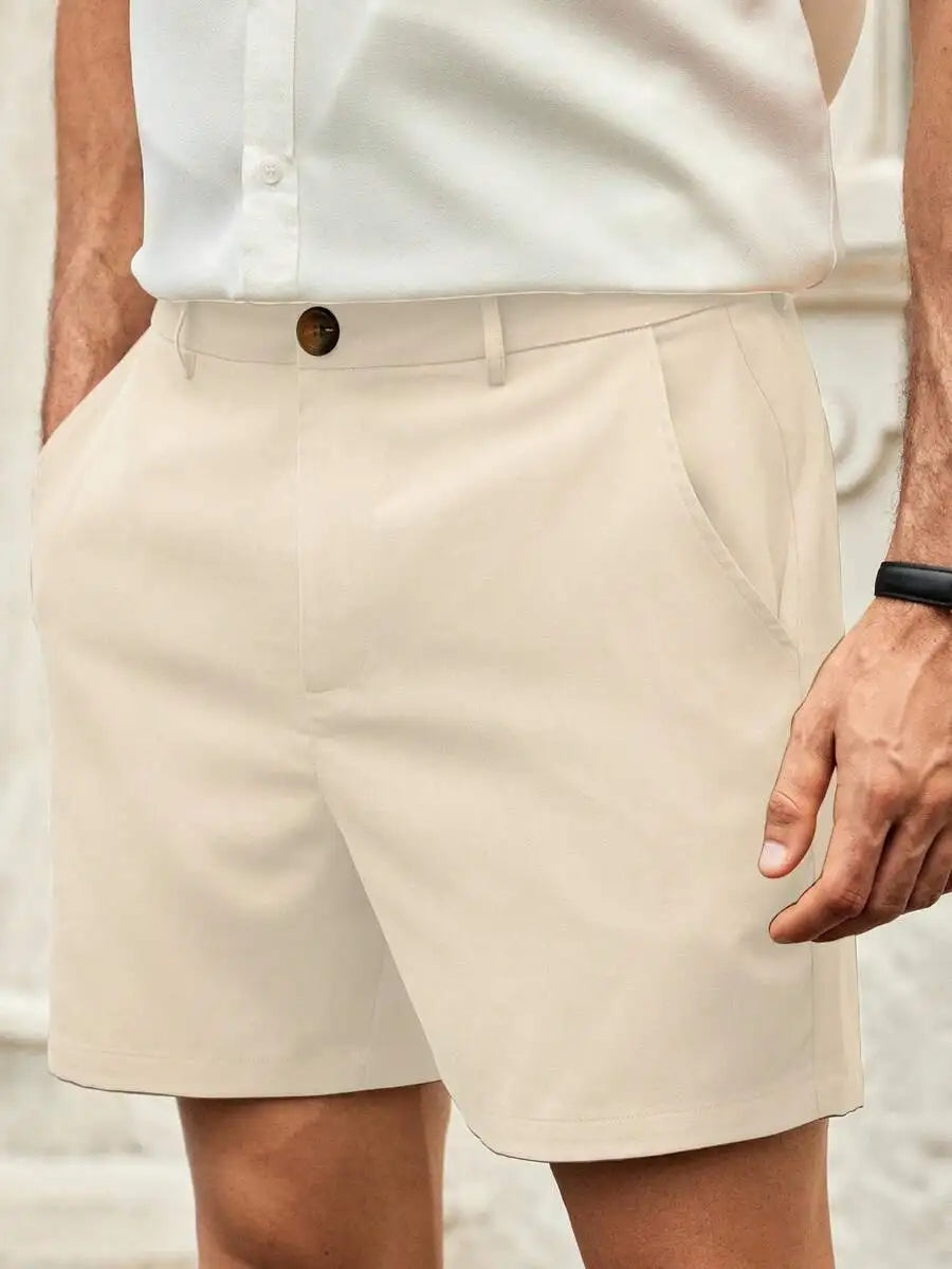 Men's Gray Woven Casual Shorts | Button Fly Knee Length Style