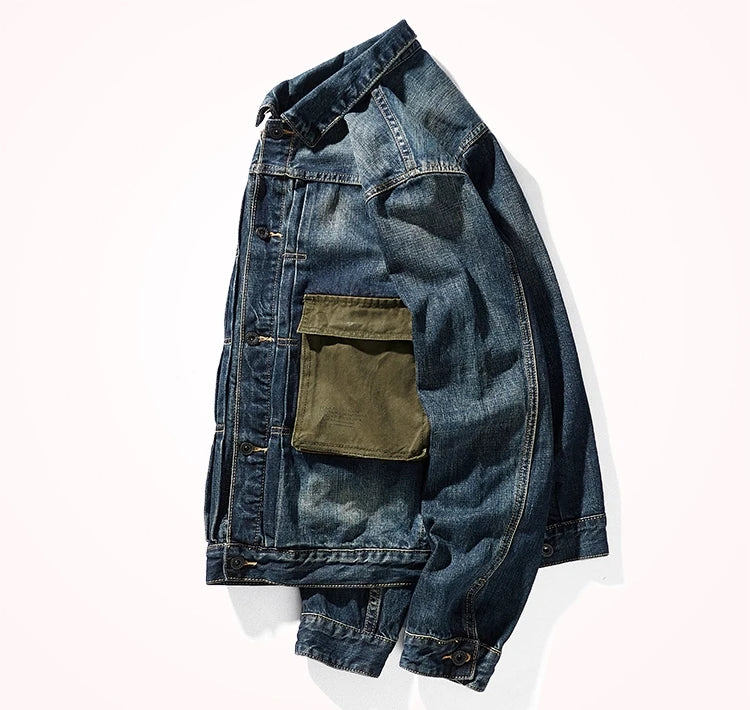 Men's Retro Patchwork Denim Jacket | Casual Heavyweight Outerwear